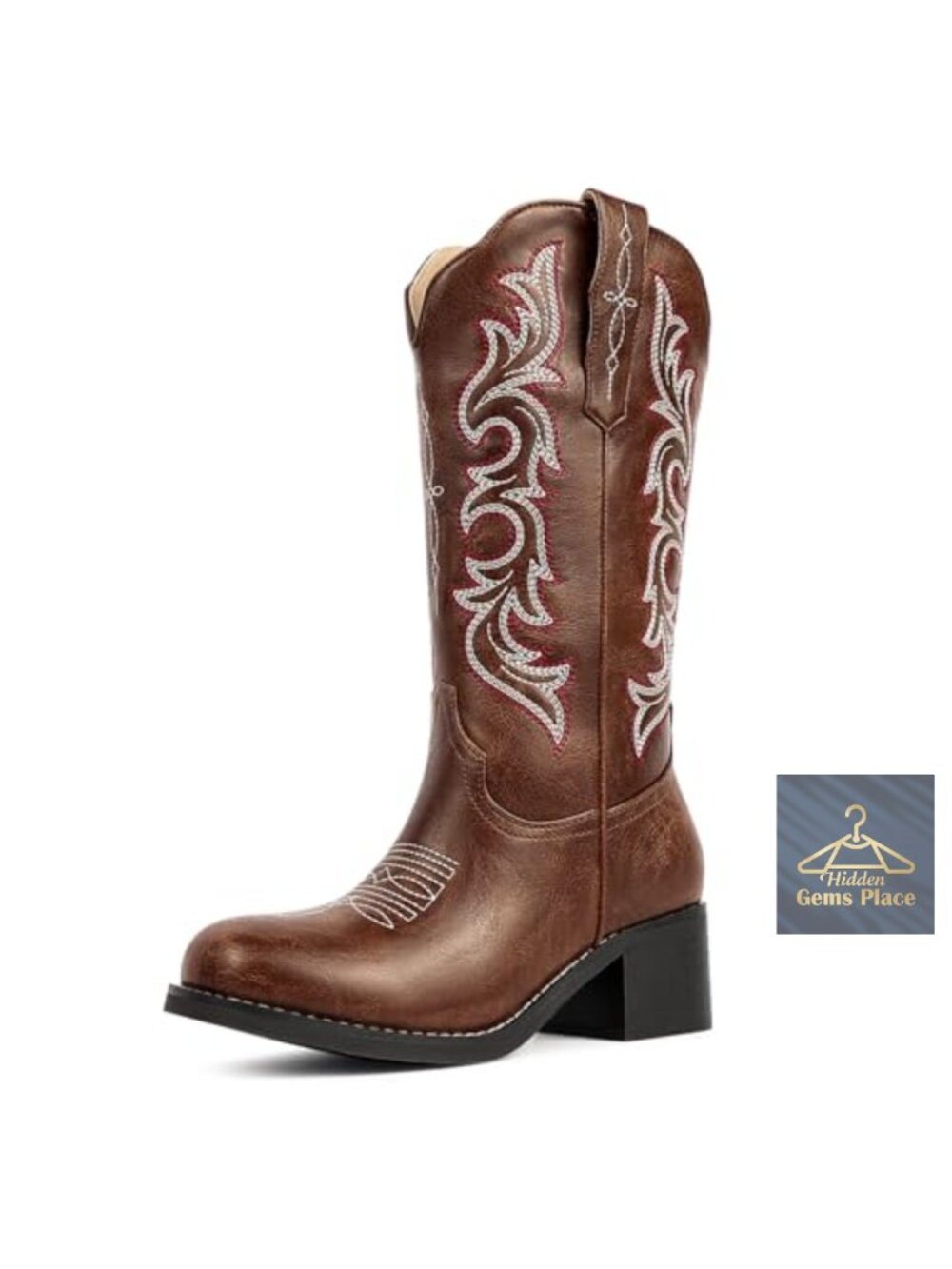 Women's Cowboy Boots Square Toe Mid Calf Western Embroidered Cowgirl Riding